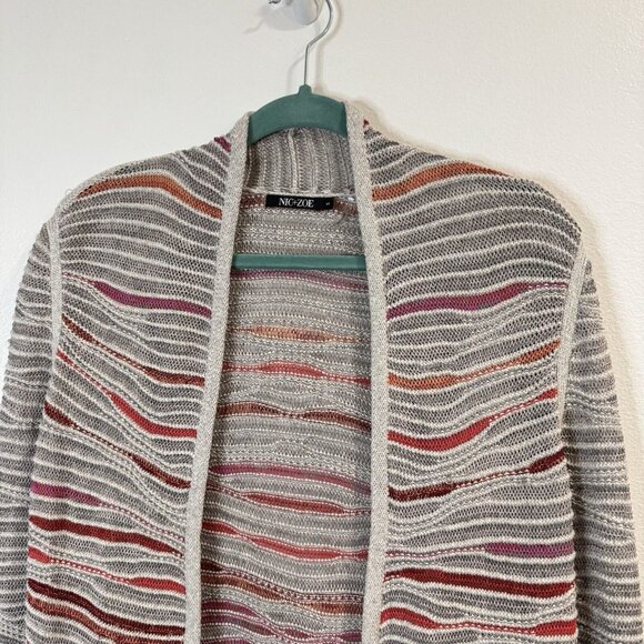 Vintage 90s Y2K Nic + Zoe Sweater Cardigan S Open Front Knit Artsy Gray Red - Picture 2 of 10